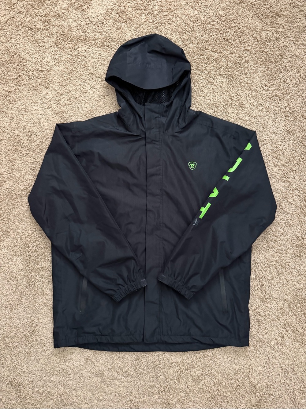Ariat Men's Black Hooded Full Zip Softshell Jacket Logo Mid-Length Size XL